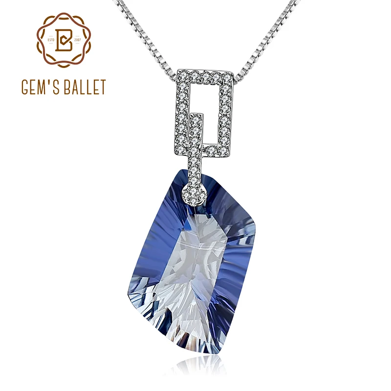 

GEM'S BALLET 21.20Ct Natural Iolite Blue Mystic Quartz Gemstone Pendant Necklace 925 Sterling Silver Fine Jewelry for Women