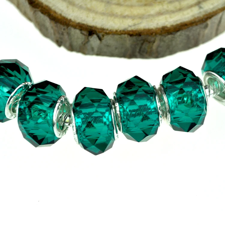 

Free Shipping 100pcs/lot 14x9mm Green Faceted Glass Beads Murano Big Hole Beads For Jewelry Making Charms Bracelet DIY Beads