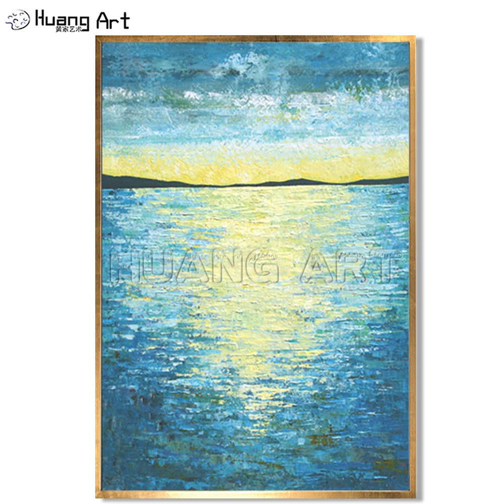 

Professional Artist Hand-painted Sunrise Seascape Oil Painting for Room Wall Decor Art Abstract Sunshine Sea Landscape Painting