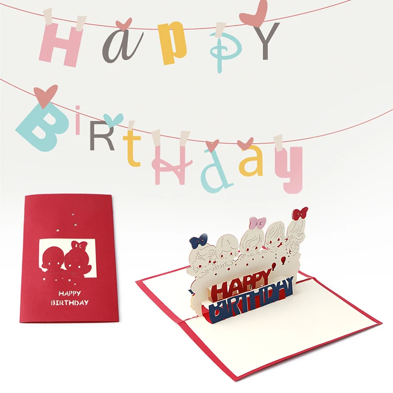 Birthday Card 3D Stereoscopic Paper Laser Cut Children Birthday Handmade Post Cards Custom Gift Greeting Cards Souvenirs