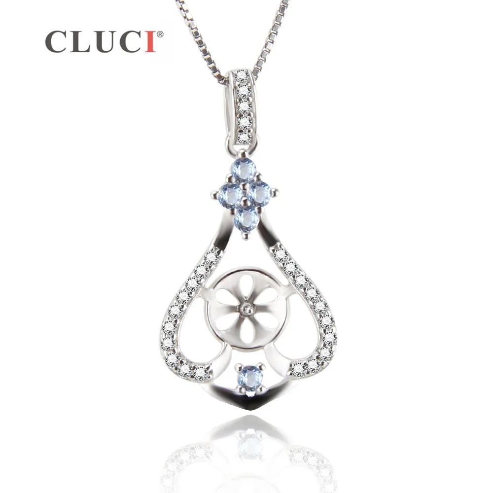 CLUCI 925 Sterling Silver Crystal Necklaces & Pendants Elegant Statement Necklace Pendant Mounting to stick pearl DIY SP195SB