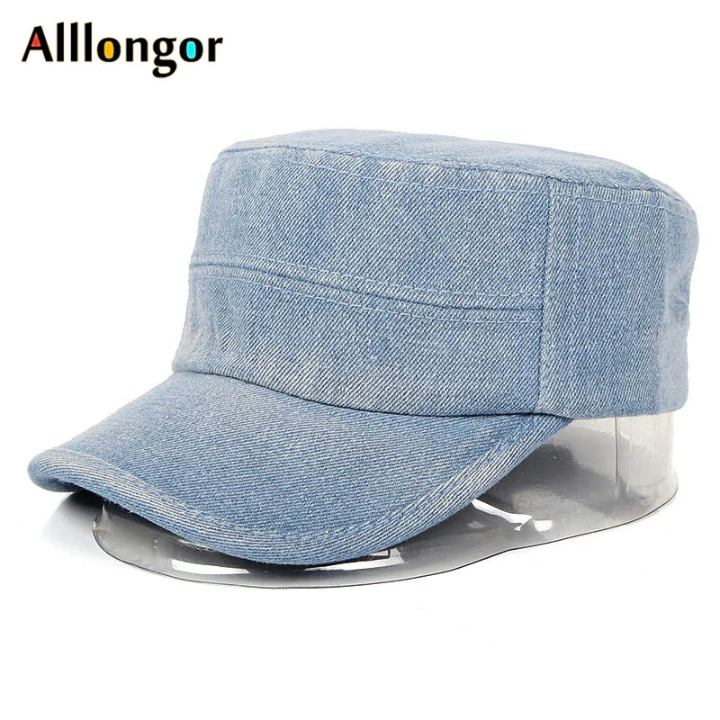 2024 New Denim Flat Top Military Cap Women Men Snapback Caps Vintage Army Hat Adjustable Patrol Cap Unisex Baseball Hats