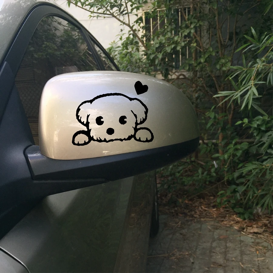 2pcs/set Cute Dog Vinyl Car Sticker Car Rearview Mirror Decals For Auto Car Side Mirror L+R Rearview Decoration