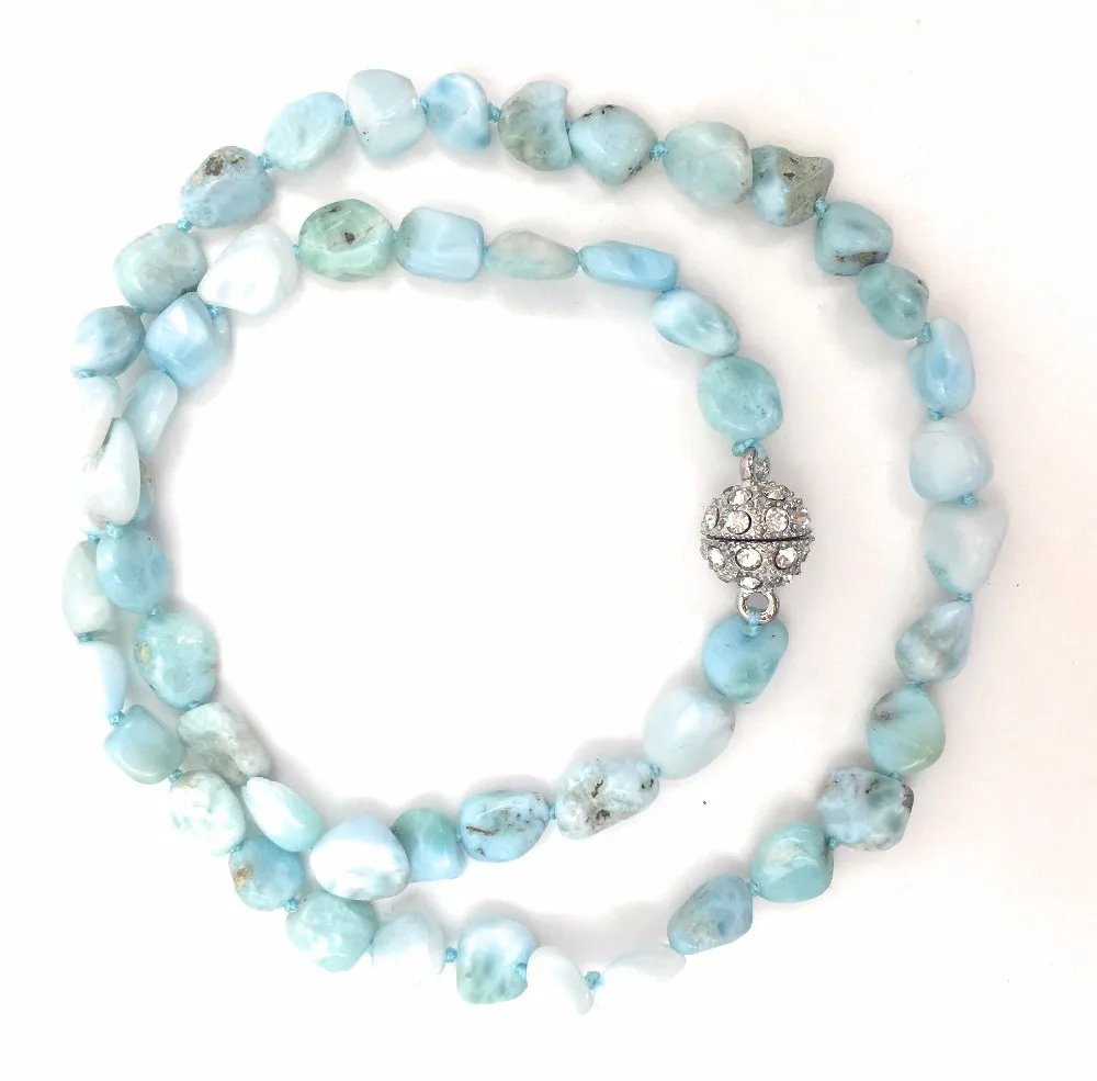 LiiJi Choker Necklace Blue Larimar Necklace Magnet Clasp Approx 5-7mm Beads Necklace Dominica Stone 18inches/45cm-20\'\'