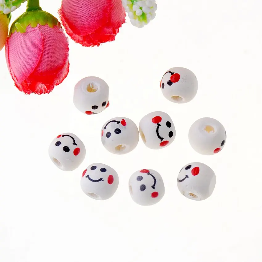 50pcs 10x9mm Smiling Face Wooden Beads Spacer Beads For Baby DIY Crafts Kids Toys Spacer Beading Bead Jewelry Making DIY