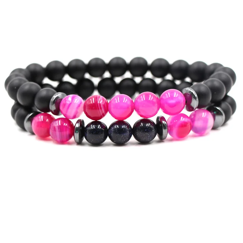 Janeyacy 1 Sct 2Pcs Fashion 8mm Natural Stone Bracelet Women Popular Frosted Stone Bracelet Men Brand Bracelet Hombres Pulseras