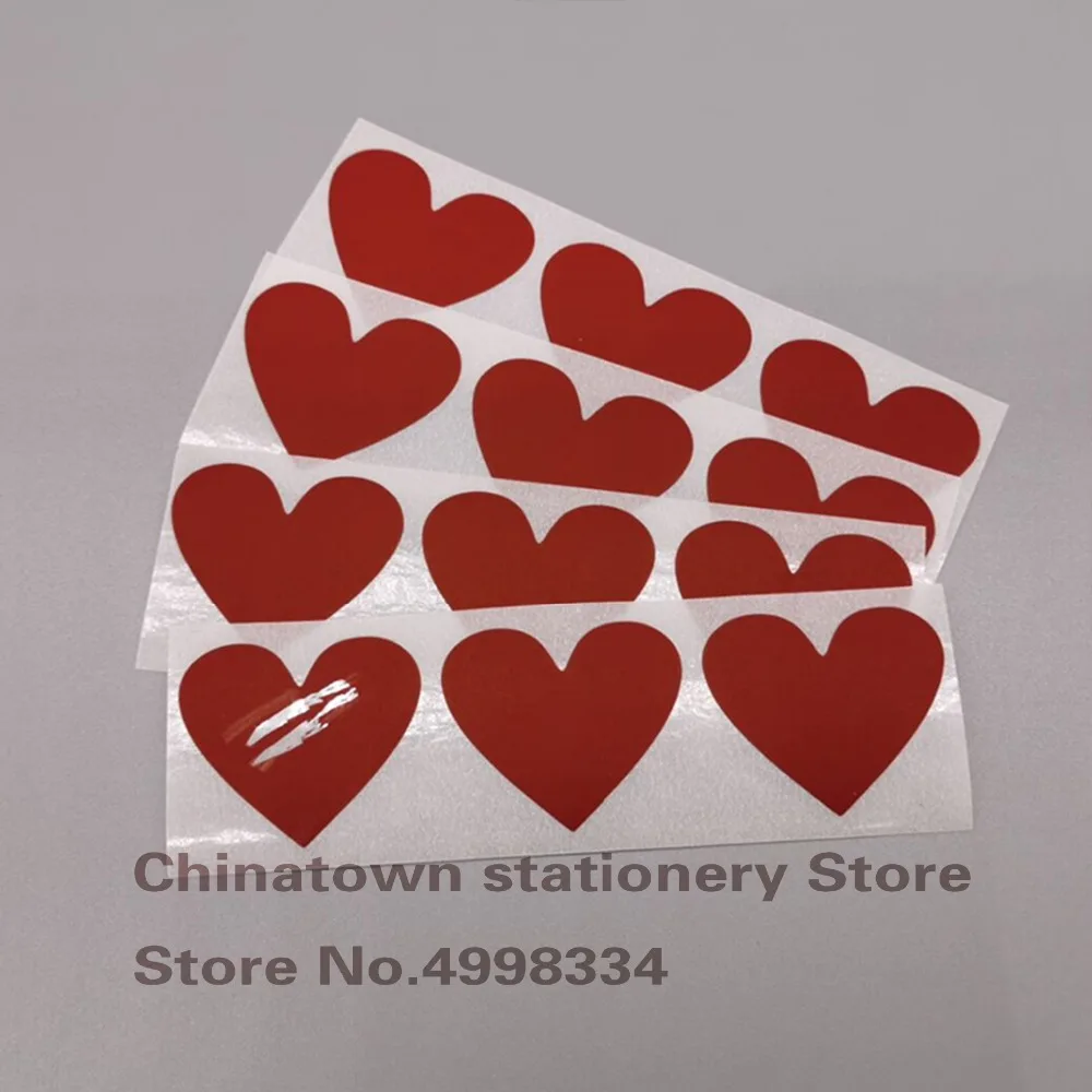 200pcs Scratch Off Stickers 30mmx35mm Love Heart Shape  red  Color Blank For Secret Code Cover Home Game Wedding Message