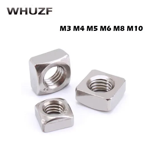 50Pcs DIN557 GB39 M3 M4 M5 M6 M8 304 Stainless Steel Square Nuts HW052