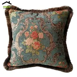 Luxurious Vintage Dark Green Traditional Floral Chenille Decorative Cushion Cover French Rose Style Pillow Case 45x45 cm