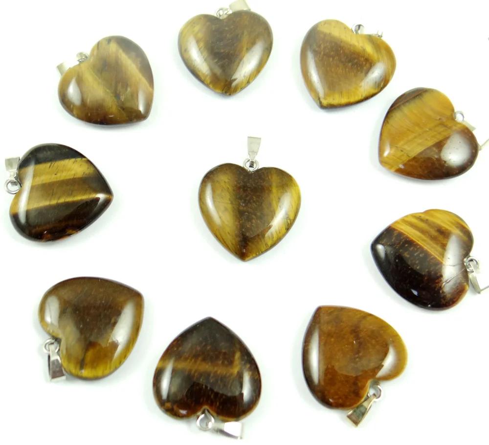 Natural Stone Heart-shaped Turquoises Quartz crystal tiger eye Charms Pendants for diy Jewelry Making necklace Accessories 50pcs