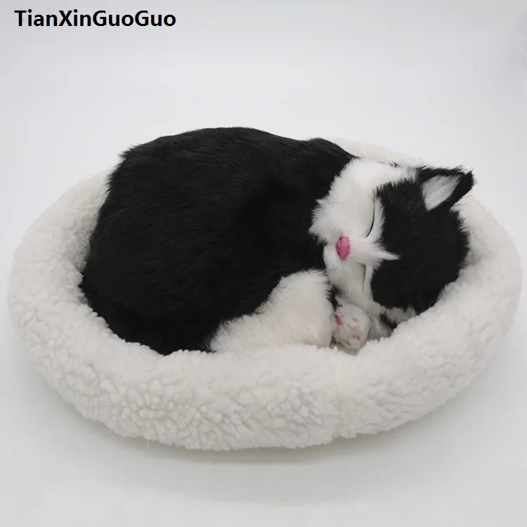 

26x17cm black sleeping cat hard model polyethylene&furs cat prop,home decoration toy gift s1809