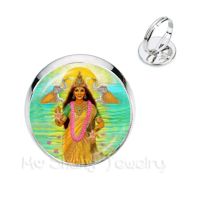 Classic India Rings God Brahma,Vishnu, Lord Shiva Jewelry Glass Cabochon Adjustable Golden Plated Religion Jewelry Gift