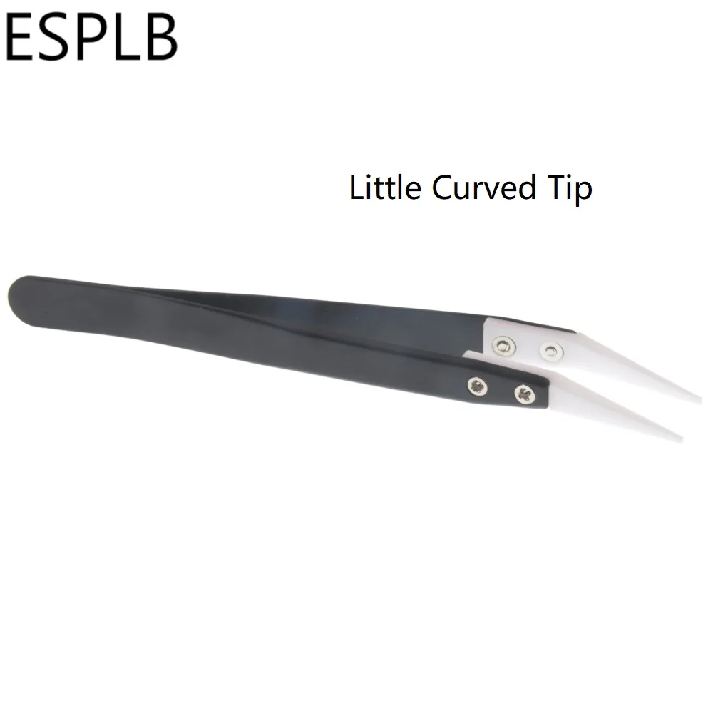 ESPLB Anti-Static Ceramic Tweezers Stainless Steel Industrial Ceramic Tweezers Insulated Straight/Curved Tip Black-Whit Tweezers