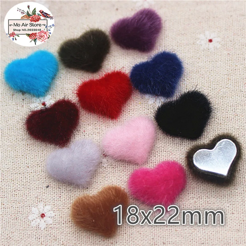 20pcs Flatback Hairy Fabric Covered Heart Buttons Home Garden Crafts Cabochon Scrapbooking