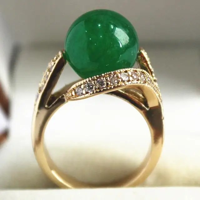 

lady's elegant new jewelry fine jewelry with crystal decorated &12mm green jade bread ring(#7.8.9)