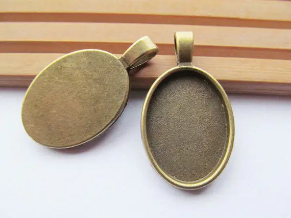 100pcs Antique Bronze Thick Oval Base Setting Tray Bezel Pendant Charm,Fit 18mmx25mm Cabochon/Cameo,DIY Accessory Jewellry