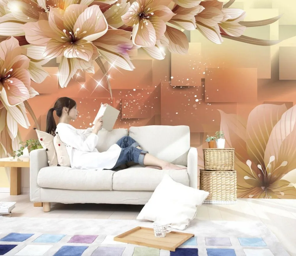 

Custom photo wallpaper Large 3D Stereo romantic flower lily wallpaper 3d flowers Home Decoration