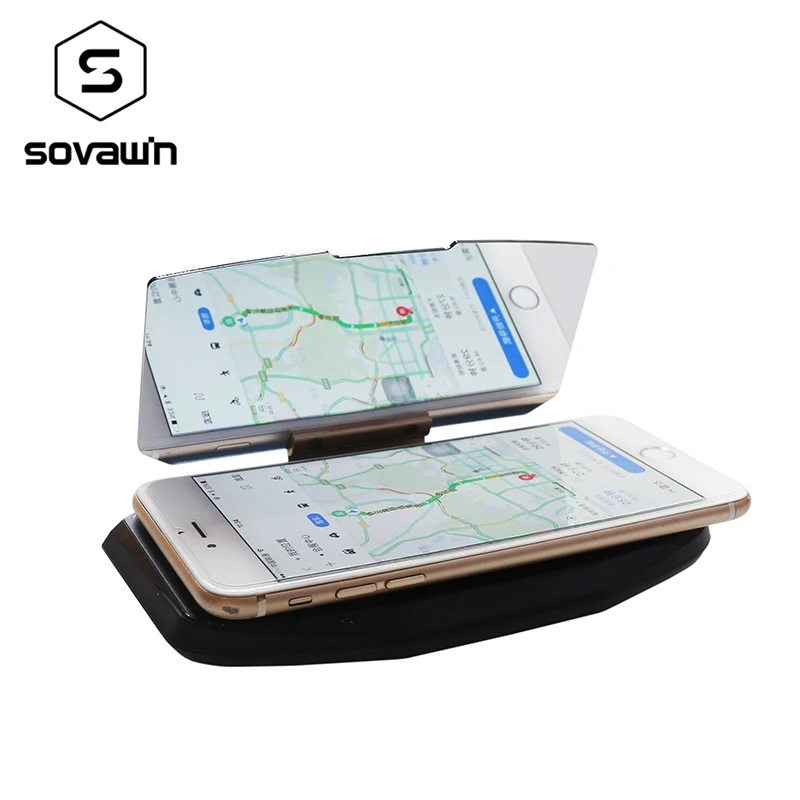 Sovawin Car Phone Holder HUD Universal Mirror Reflection Display GPS Navigation Bracket Mobile Car Stand Mount Non-slip Mat