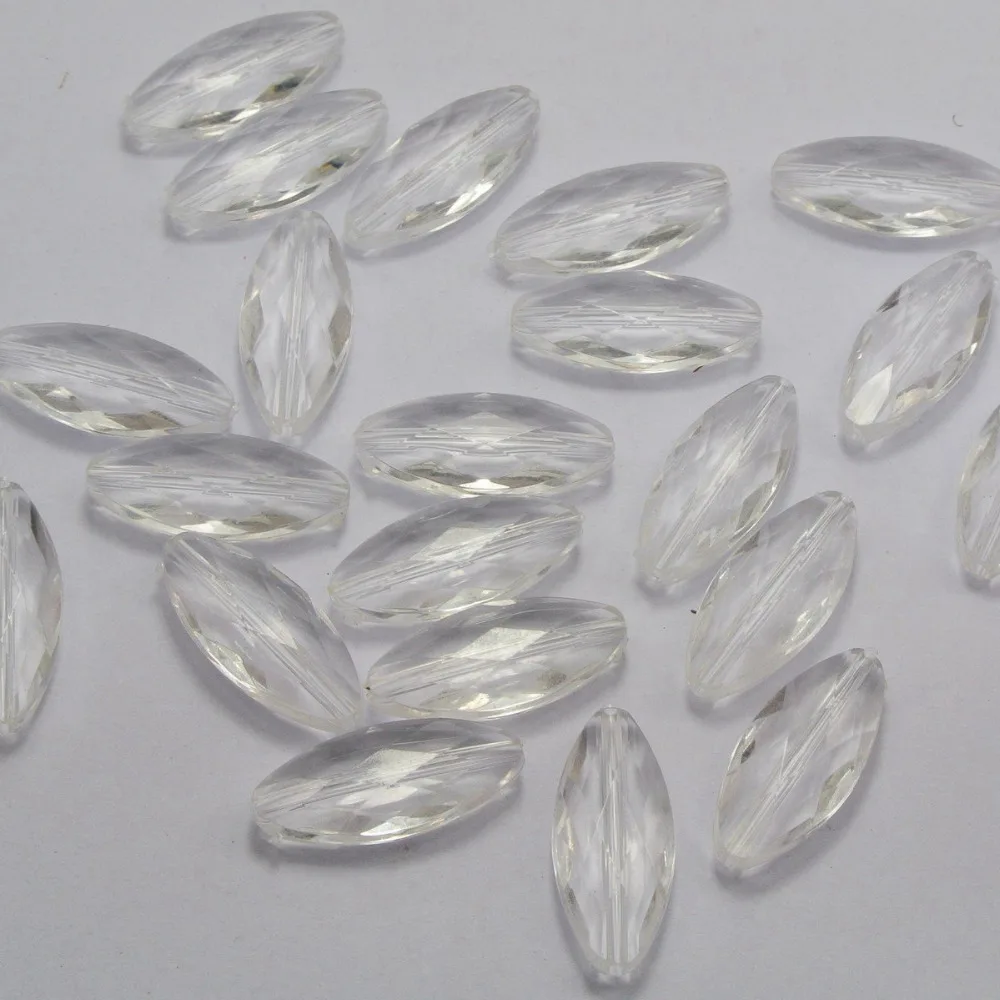 30 Clear Acrylic Faceted Flat Oval Tube Beads 26X12mm Transparent Beads