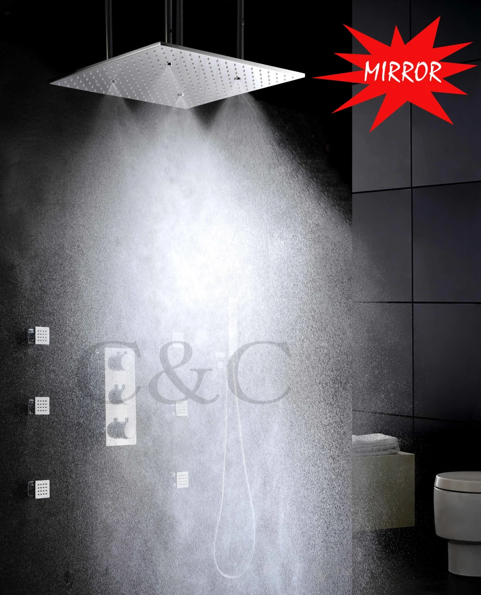 

20 Inch Two Functions Atomizing And Rainfall Shower Head And Massage Spray Thermostat Bathroom Shower Set