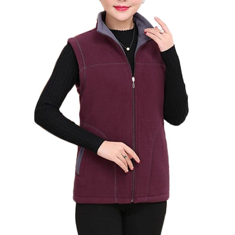 2024 Autumn Winter Vest Middle-Aged Women Warm Fleece Vest Womens Stand collar Waistcoat Short Casual Zipper Coat Female 5XL