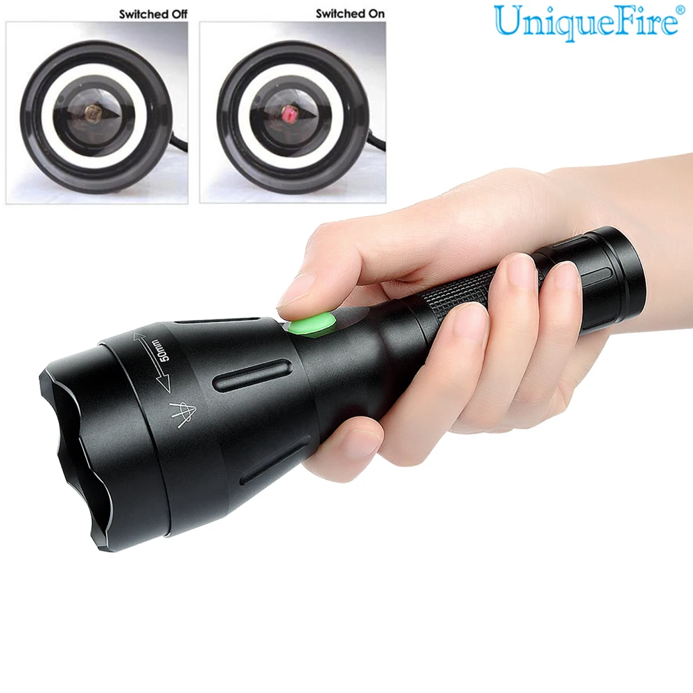 

New Portable Lamp Uniquefire 1603-50 Waterproof LED Flashlight IR850 3 Mode Zoomable Rechargeable Torch For Outdoor Hunting