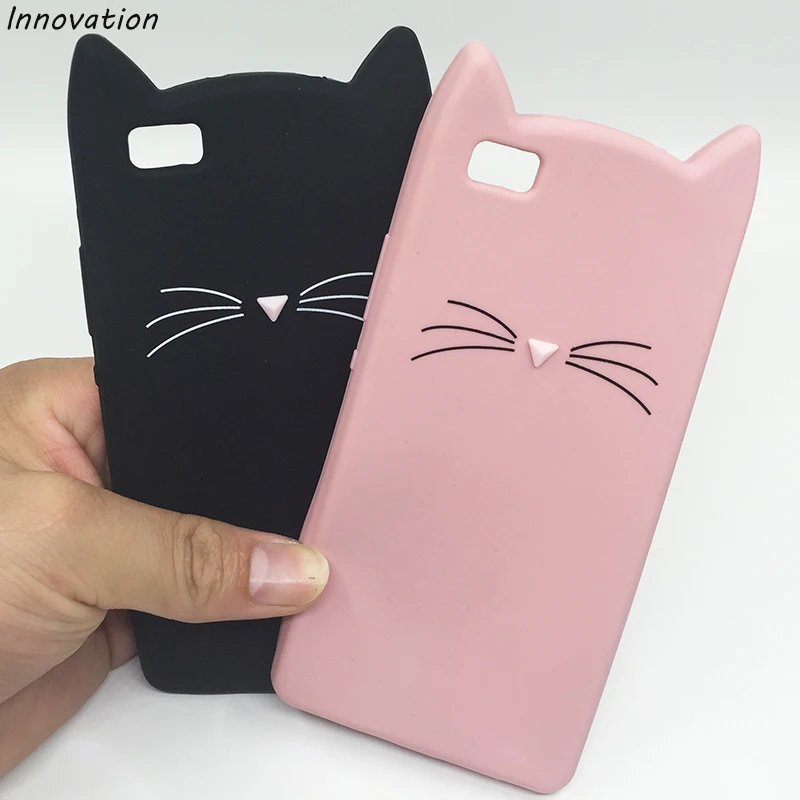 Phone Case For Huawei P8 Lite 2015 2016 3D Cute Cartoon Moustache Cat Back Cover For Huawei P8lite Soft Silicone Case 5.0 inch