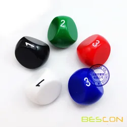 Bescon New Style Polyhedral Dice 3-sided Gaming Dice, D3 die, D3 dice, 3 Sides Dice, 3 Sided Cube, 5 Assorted Opaque Color