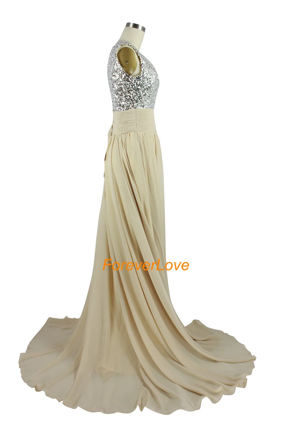 2016 sexy v pescoço lantejoulas chiffon uma linha champagne sem costas chiffon longo vestido de baile festa formal vestido de noite