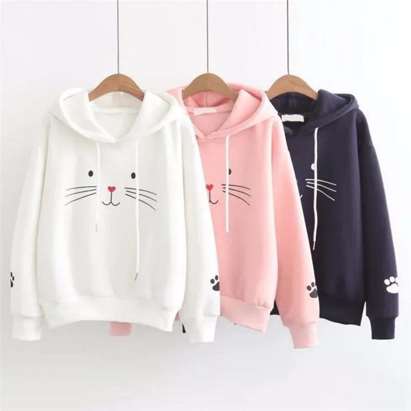 Casual ladies\' hoodies Sweatshirt Hoodies Women Streetwear Cat Print Hoodie Clothes Korean Style Woman Stylish casual hoodie