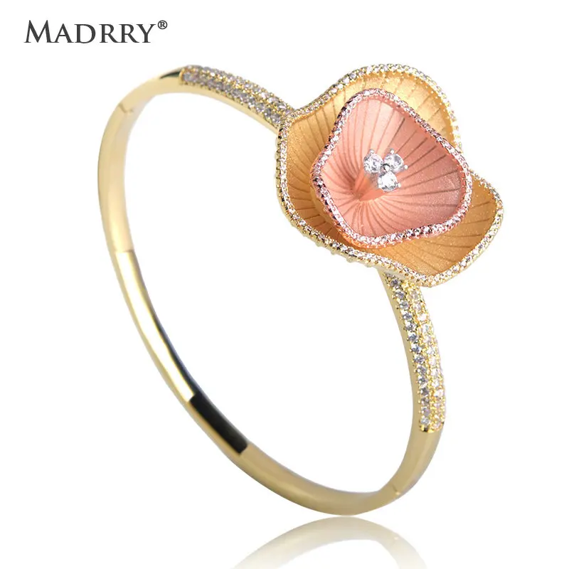 Madrry Two Layers Lotus Leaf Jewelry Sets Bracelet Bangles Rings Set for Women High Quality Brass Cubic Zirconia Accessories