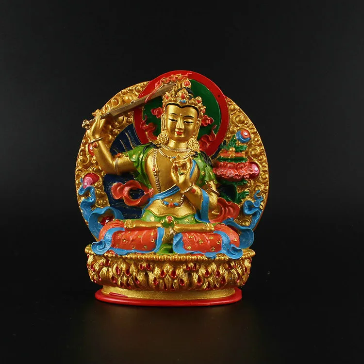 

Manjushri Puxian Statue Hand Painted Buddha Statue Buddhist Offering Supplies Resin Crafts Home Decorations Desk Ornaments