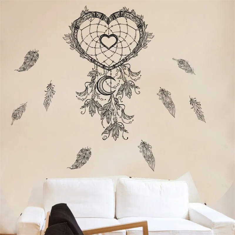 Dream Catcher pióra naklejki ścienne do salonu biuro sypialnia dekoracji indyjski styl Mural Art Diy naklejka ścienna Home Decor