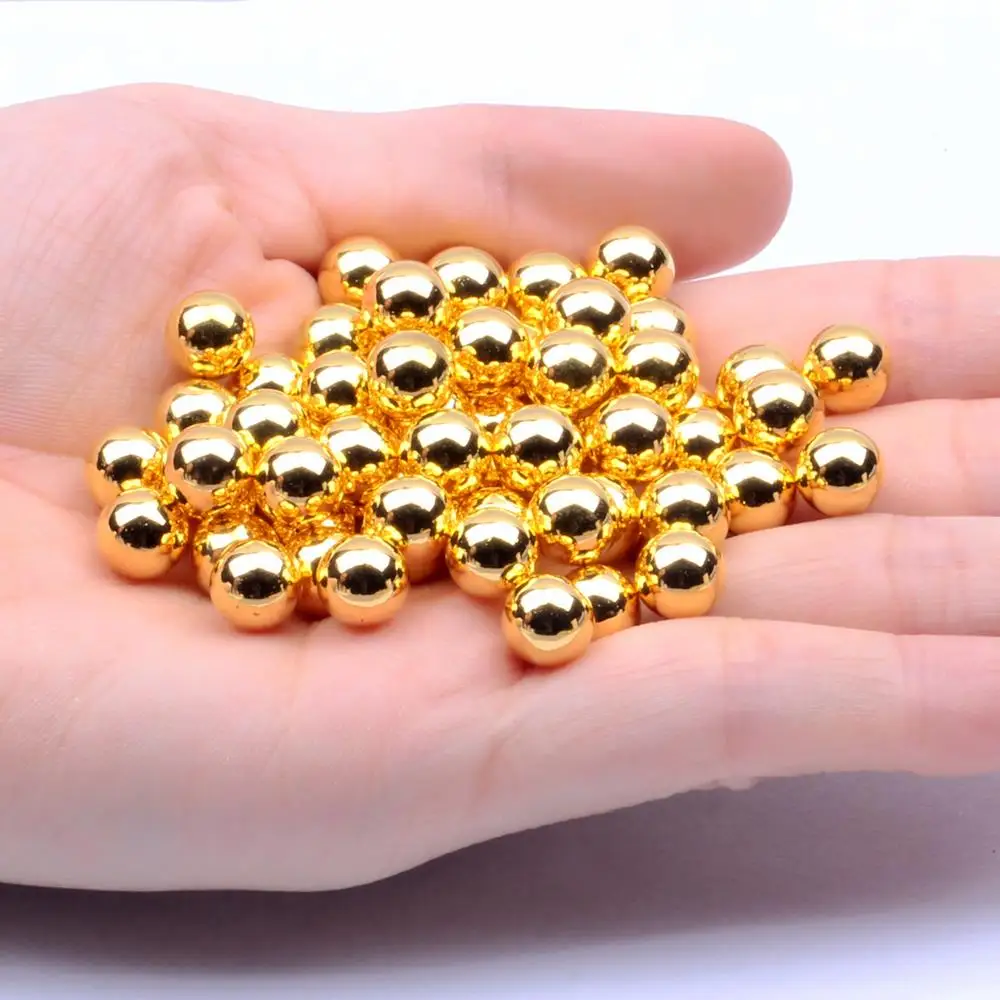 Metallic Gold Round Beads 4mm 5mm 6mm 8mm 10mm No Hole Imitation Resin Pearls DIY Crafts Decoration 