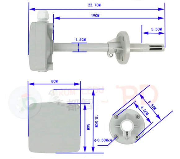 Aço inoxidável Tubo Sensor Carcaça, duto de ar, temperatura e umidade Sensor Shell, 40um Recuperação Pipe Hole, ventilação