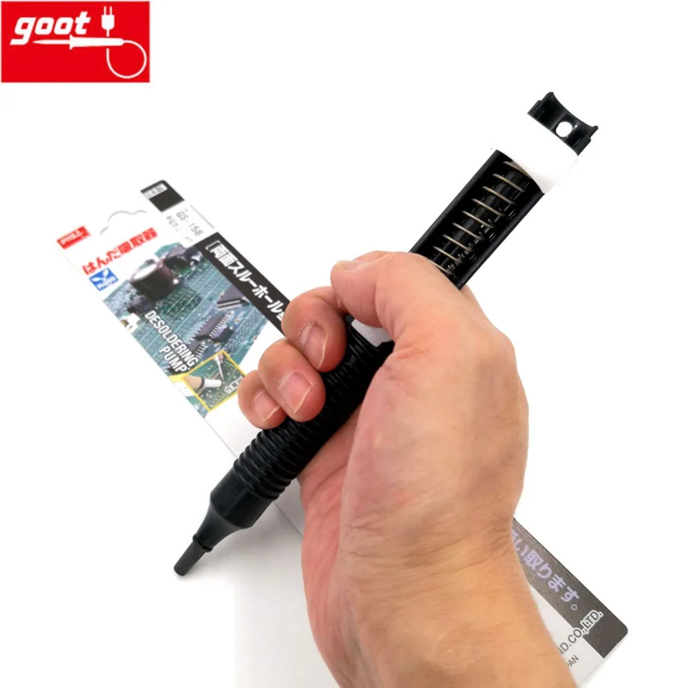 

Japan GOOT Suction tin GS-158 Solder Removal Tools Desoldering Pump Light Strong Self-Cleaning Shaft Anti-Static Solder Sucker