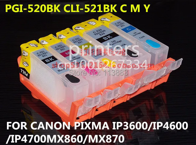 PGI-520 CLI-521 refillable ink cartridge for canon PIXMA IP3600 IP4600 IP4700 MX860 MX870 MP540 MP550 MP560 MP620 MP630 MP640