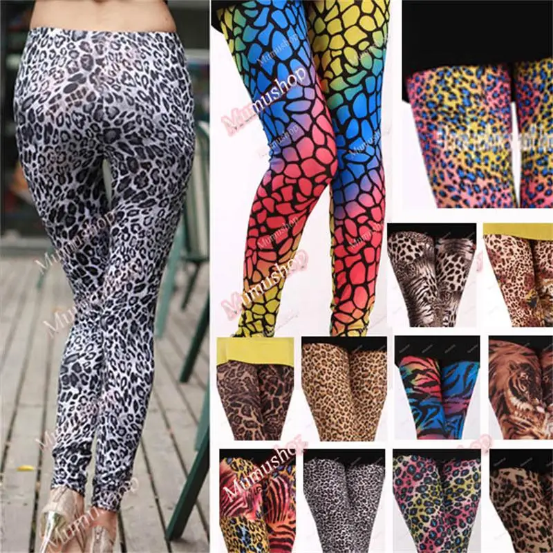 Cool Women Girls Leggings Colorful Leopard Zebra Pants Cropped Thin Fitted Pants Pencil Skinny Funky Legging Printed Stretch