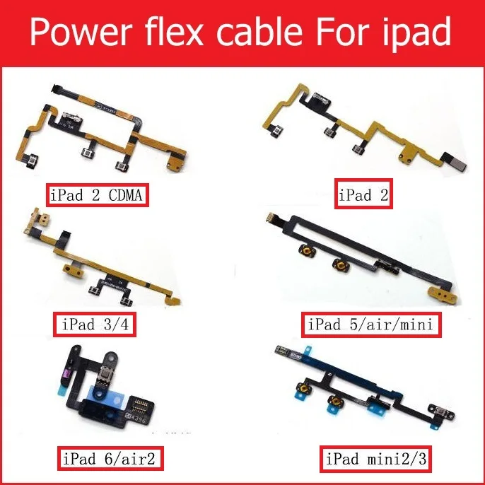 Genuine power & Volume flex cable For ipad 2 3 4 5 6 air 2 power on/off & volume  Ribbon Flex Cable for ipad mini 1 2 3 4