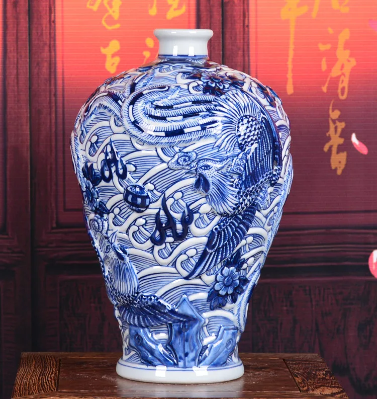 Jingdezhen Ceramic Sculpture Shadow green vase porcelain Xiang Yunlong home of modern fashion floor big vase