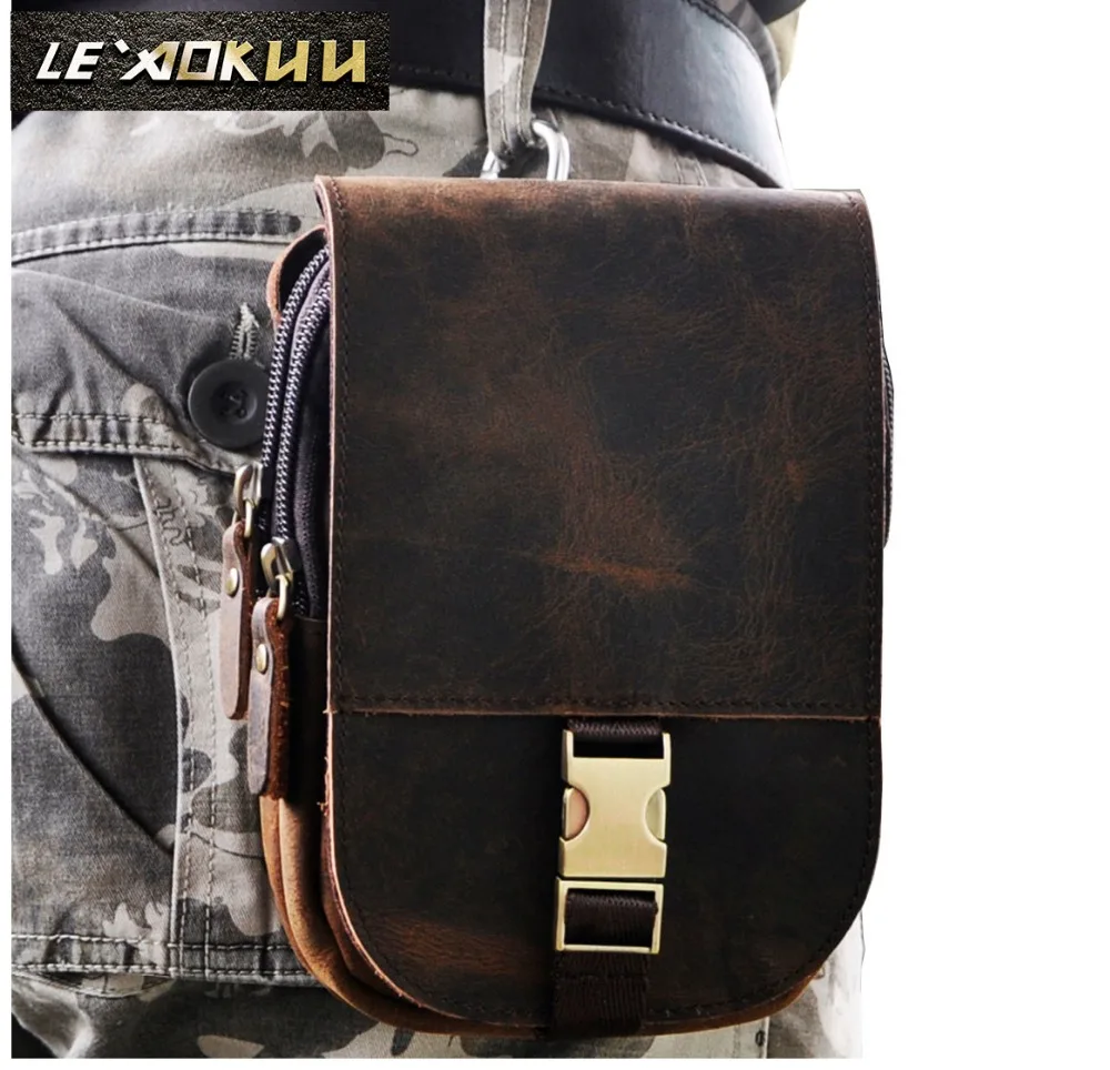 Real Leather Cowhide Retro Men Design Casual Daily Use Small Waist Belt Bag Hook Pack Fashion 5