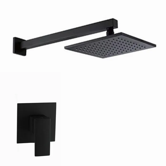 Solid Brass Black Bath Shower Set Bathroom 8/10/12 Inch Rain Shower Head Wall Mounted Shower Arm One Way Mixer Set  IS222