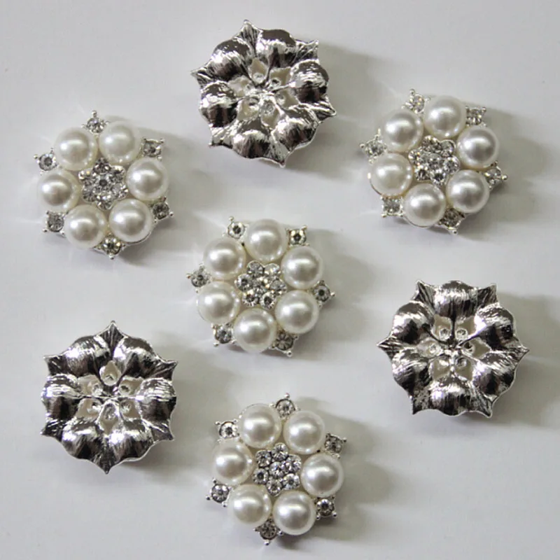 Free Shipping 16 colors 120pcs/lot 25mm Flatback Rhinestone Button With Pearl For Hair Flower Wedding Embellishment LSB005