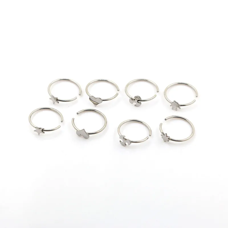 Free shipping wholesale 22G 0.6*8mm 100pcs multi patterns Septum Ring Stainless Steel piercing nose ring