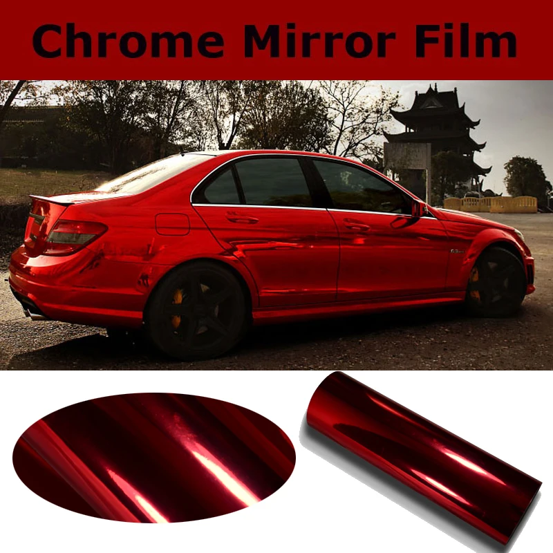 

High Stretch Chrome Red Vinyl Wrap Full Car Wrapping Mirror Chrome Red Film Air Bubble Free Vehicle Covers Size:1.52*20M/Roll