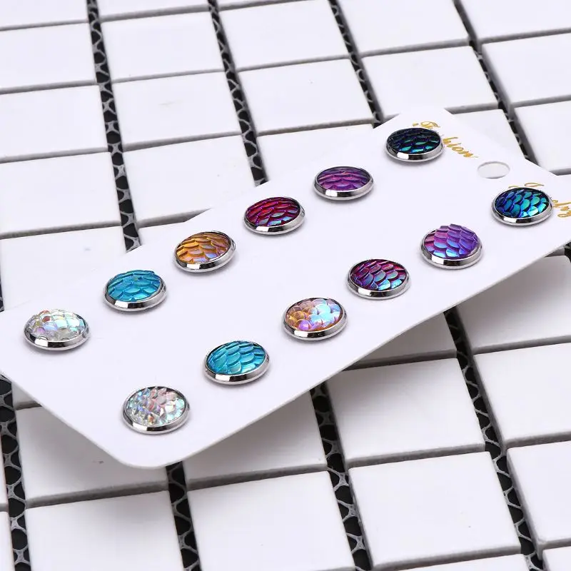 6 Pairs Beauty Round Crystals Assorted Stud Earrings Set Women