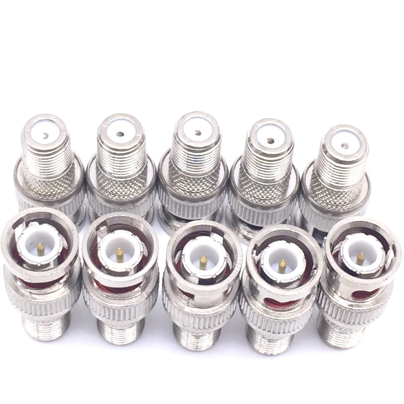 JX 10pcs RF connector BNC Male Plug to F Female Jack Adapter Coax Connector Coupler CCTV Camera fast ship