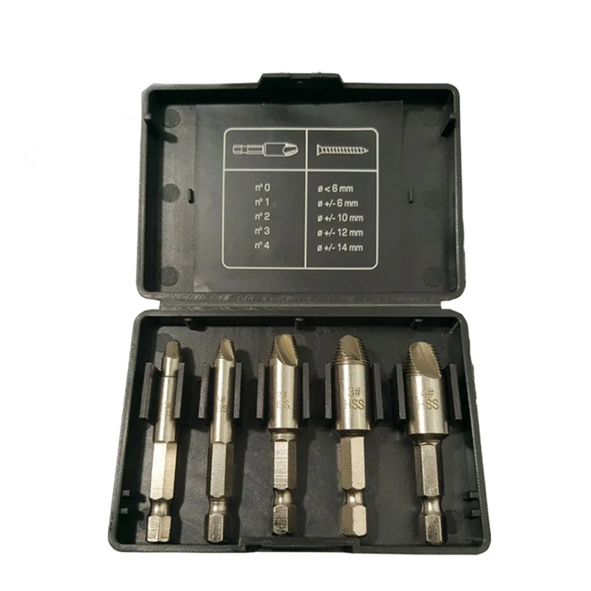 5pcs/set Screw Extractor 1/4