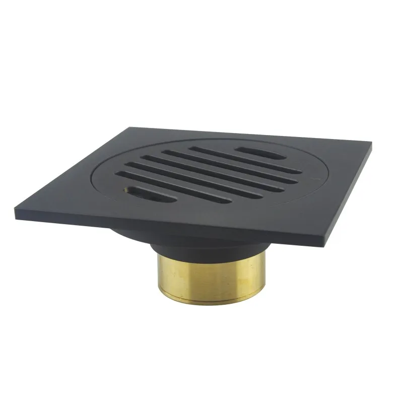 New Arrival Brass Matte Black 100*100mm Square Style Floor Drainer Waste Bathroom Shower Drain