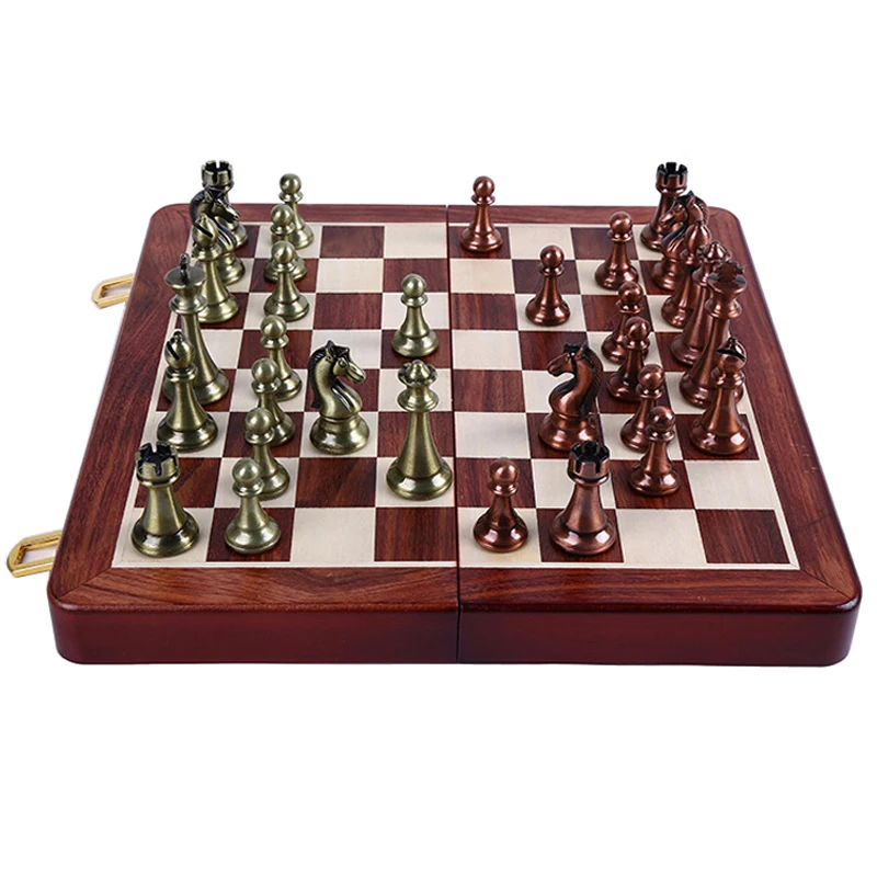 

BSTFAMLY kirsite chess set, wooden folding chessboard king height 67mm chess game, portable game of international chess I8